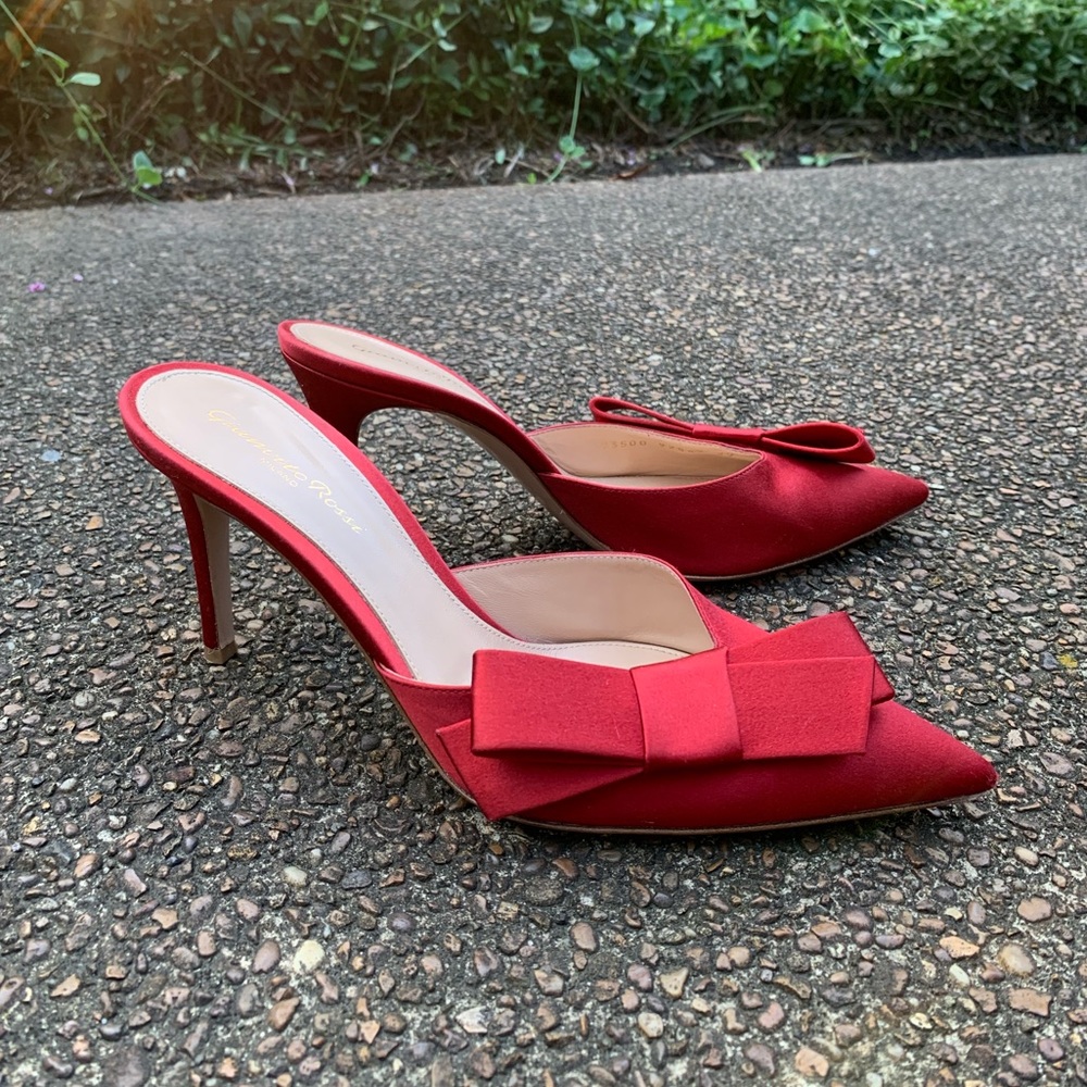Gianvito Rossi Red Satin Mules with Bows